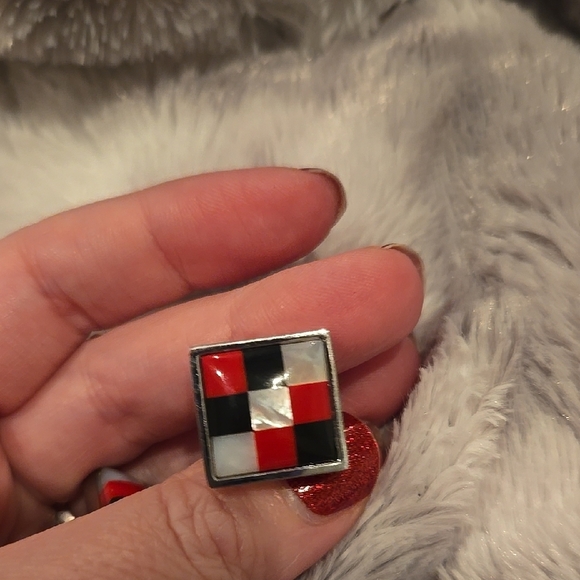 Checkered Red and Black Stainless Steel Cufflinks Brand New In Box - Picture 5 of 5